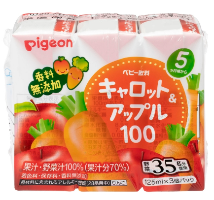 『Pigeon』紅蘿蔔蘋果汁 (125ML X 3支)  (5個月以上)